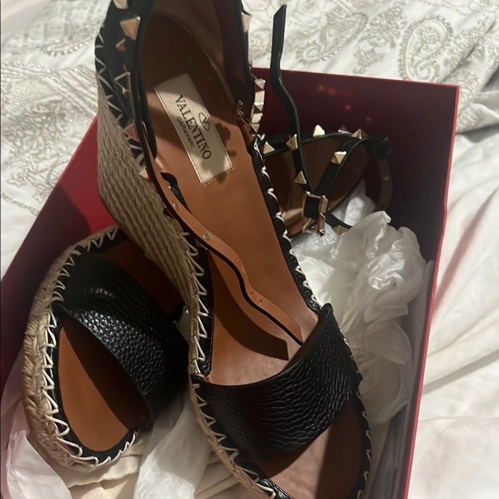 Valentino Black Wedge Shoes with Textured Design